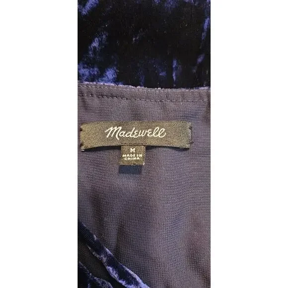 Madewell Navy Blue Crushed Velvet Slip Dress Criss Cross Back Midi Size M - Picture 4 of 9